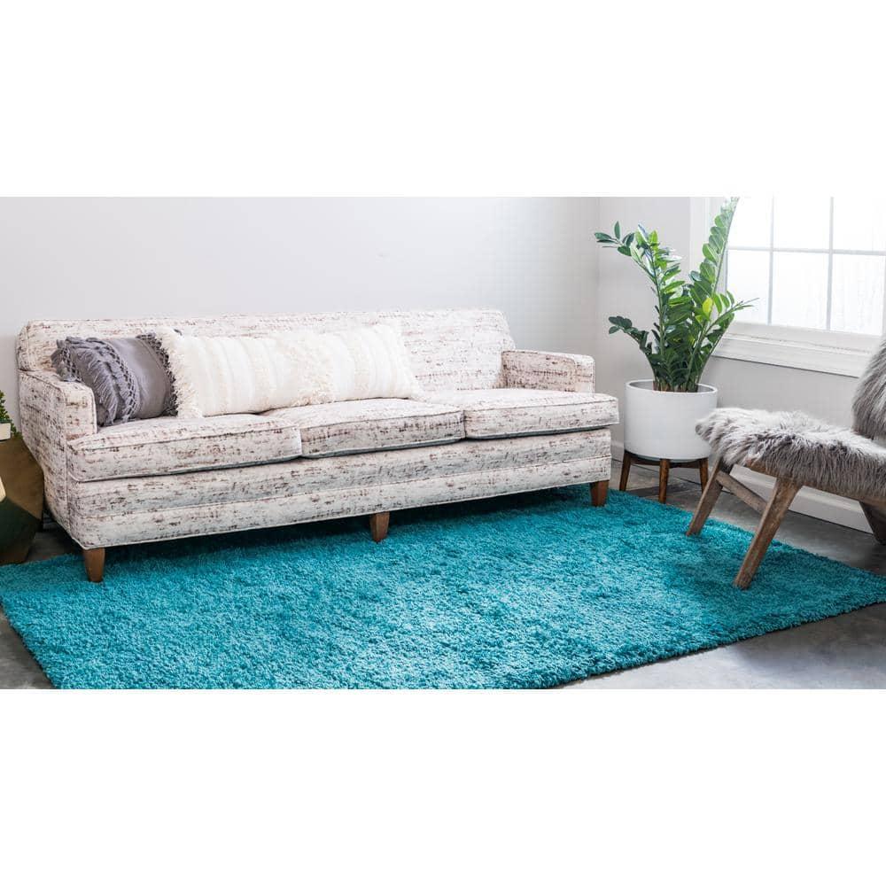 Unique Loom 8' 0 x 10' 0 Solid Shag Deep Aqua Blue Area Rug