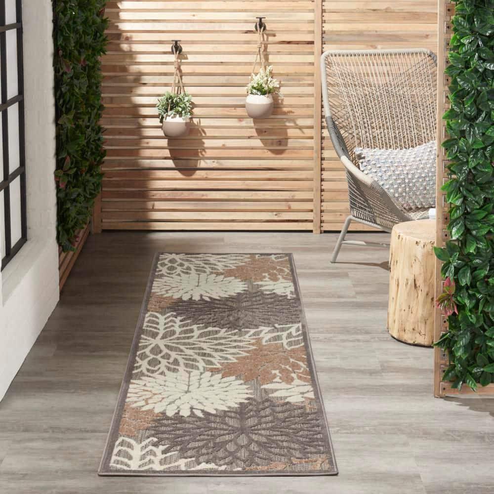Nourison Aloha Floral Bloom Flatweave High-Low Indoor Outdoor Runner Rug Natural 2' x 6'