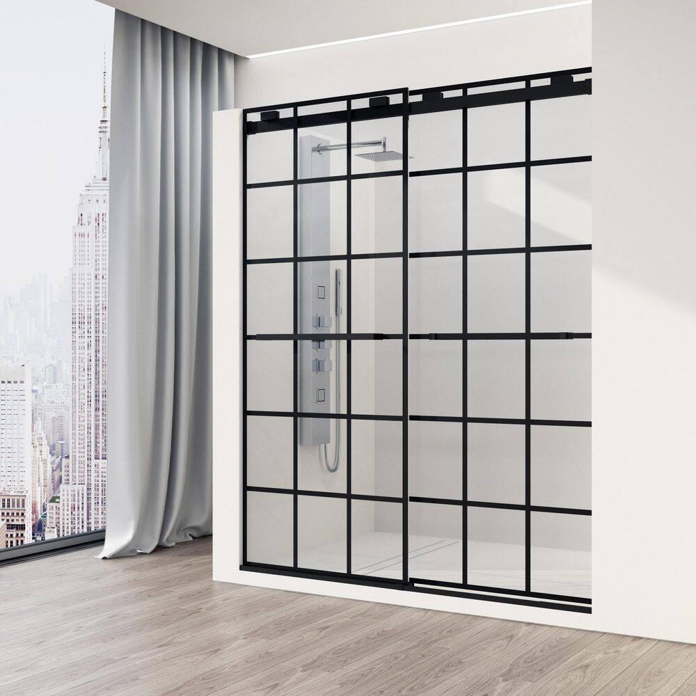 Houston 56-60" W x 76" H Double Sliding Frameless Shower Door with 3/8" Grid Clear Glass