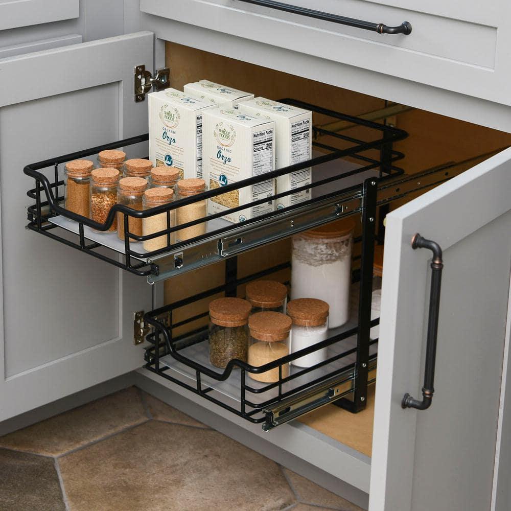 Glidez Multipurpose Paint-Finished Steel Pull-Out/Slide-Out Storage Organizer with Plastic Liners - 2-Tier Dual-Slide Design - Black