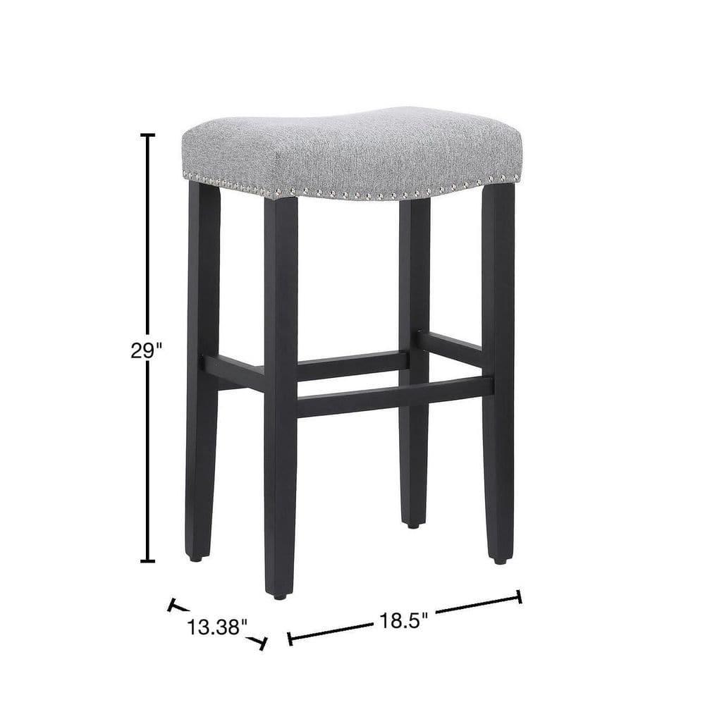 Polytrends Jameson Upholstered Polyester Black 29 Inch Bar Stool (Set Of 2) Black/Gray Metal Metal Upholstered Polyester Glam