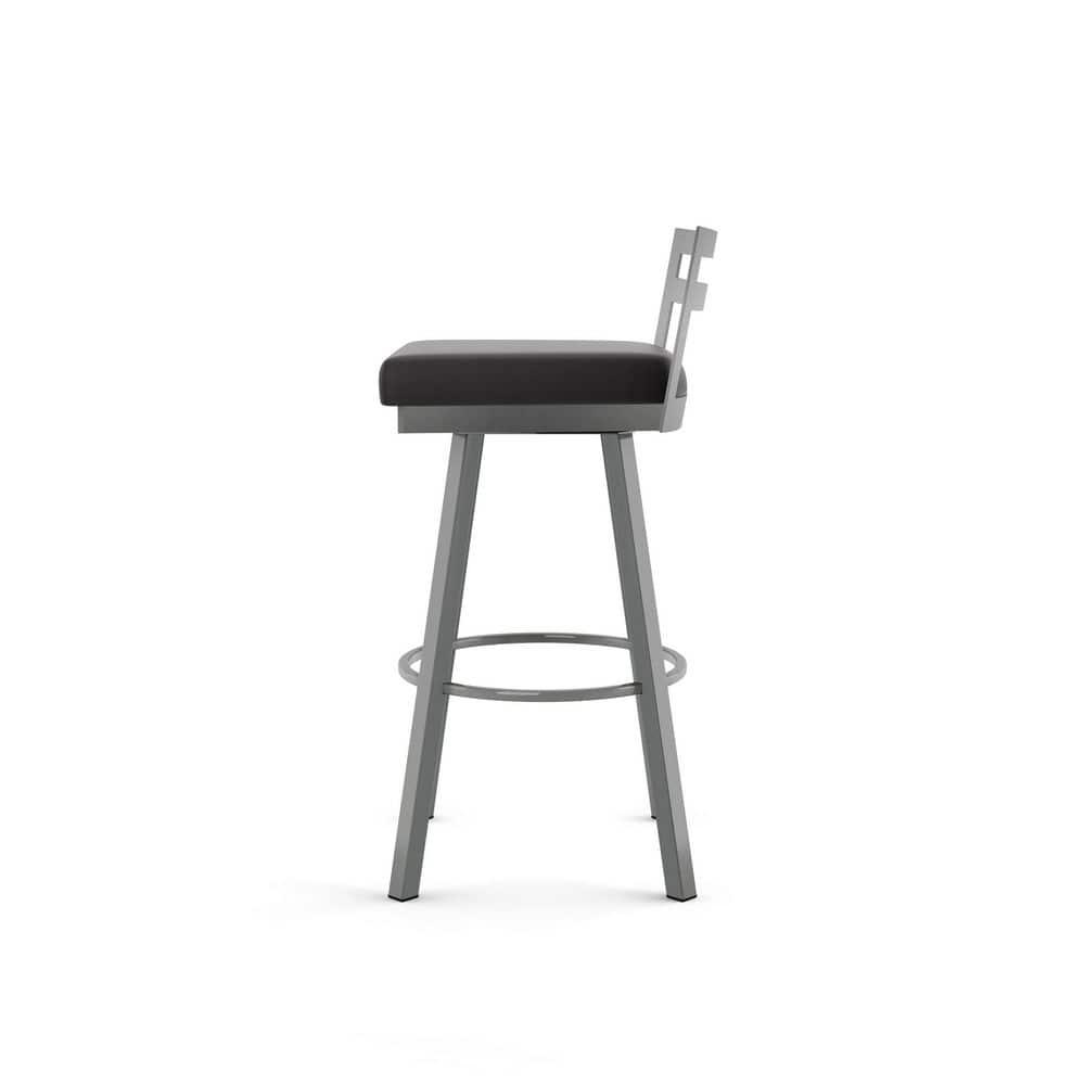 Amisco Derek 30 In. Swivel Bar Stool - Black Faux Leather / Metallic Grey Metal