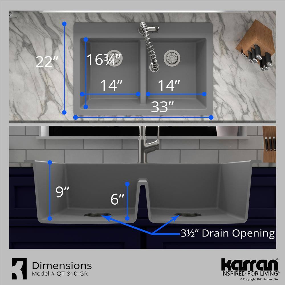 Karran Quartz 33'' X 22'' 50/50 Double Bowl Composite Drop-in Kitchen Sink