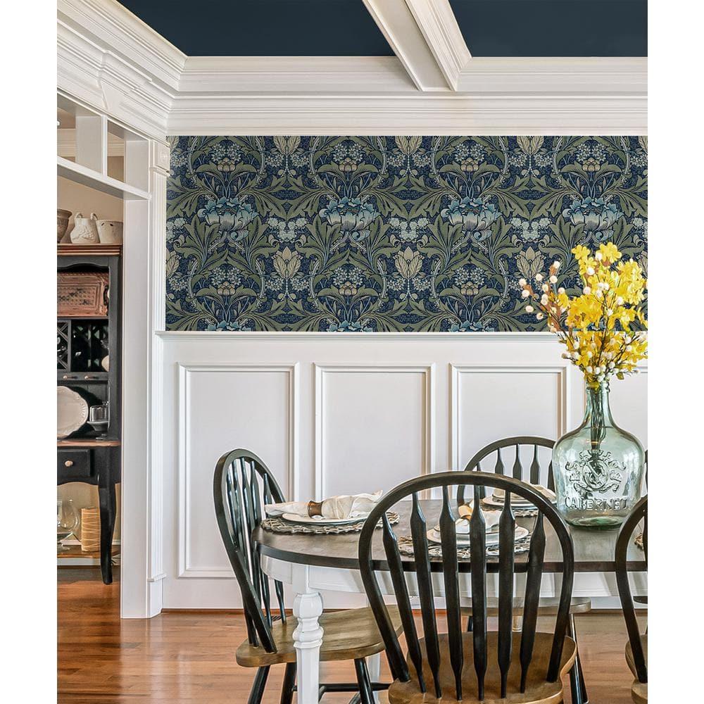 Seabrook Designs  Acanthus Floral Prepasted Wallpaper 20.5 in. W x 33 ft. L - Denim & Sage
