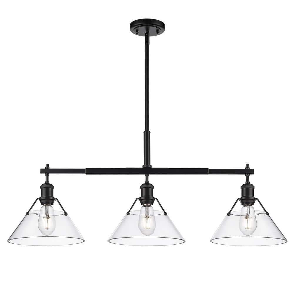 Golden Lighting Orwell 3-Light Linear Pendant in Matte Black with Clear Glass