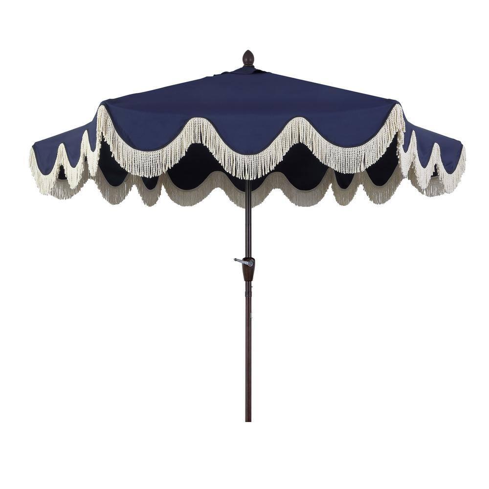 Arlmont & Co. Teretha 9 ft. Classic Cottage Tassel Market Patio Umbrella with Auto-Tilt, Crank, and UV Protection