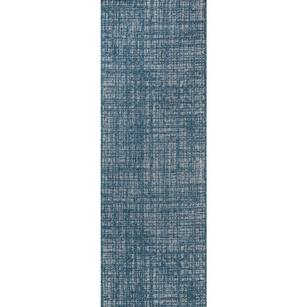 Momeni Como Indoor/Outdoor Gael Blue 2'7" X 7'6" Runner: Geometric Low Pile Area Rug, Contemporary Machine Made Carpet