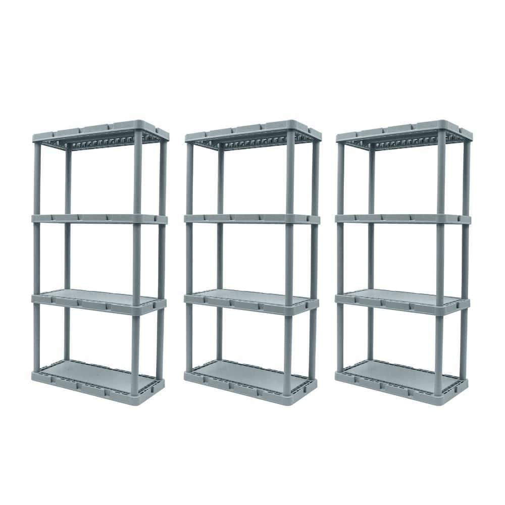 Gracious Living Knect-A-Shelf Fixed Height 4 Tier Storage System Unit Light Duty for Home, Garage, and Laundry Room, 24 x 12 x 48, Gray (3 Pack)