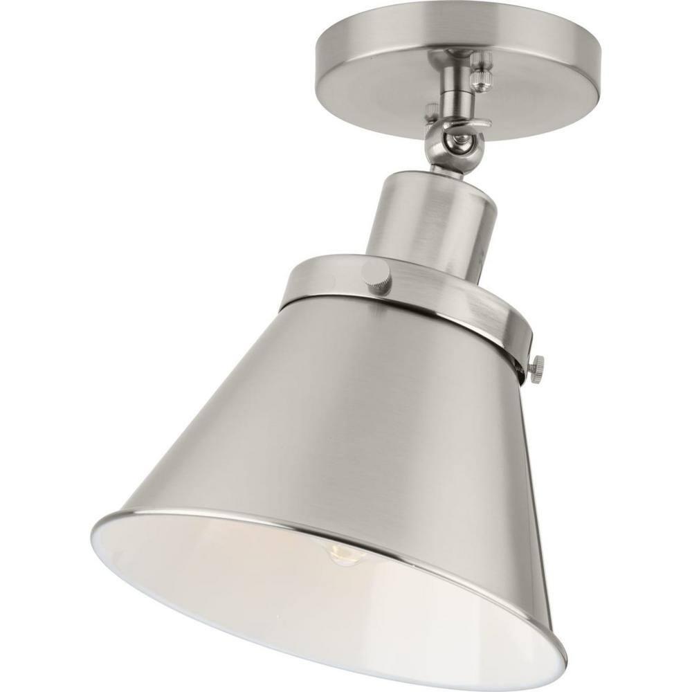 Progress Lighting, Hinton Collection, 1-Light, Semi-Flush Mount Ceiling Light, Brushed Nickel, Metal Shade