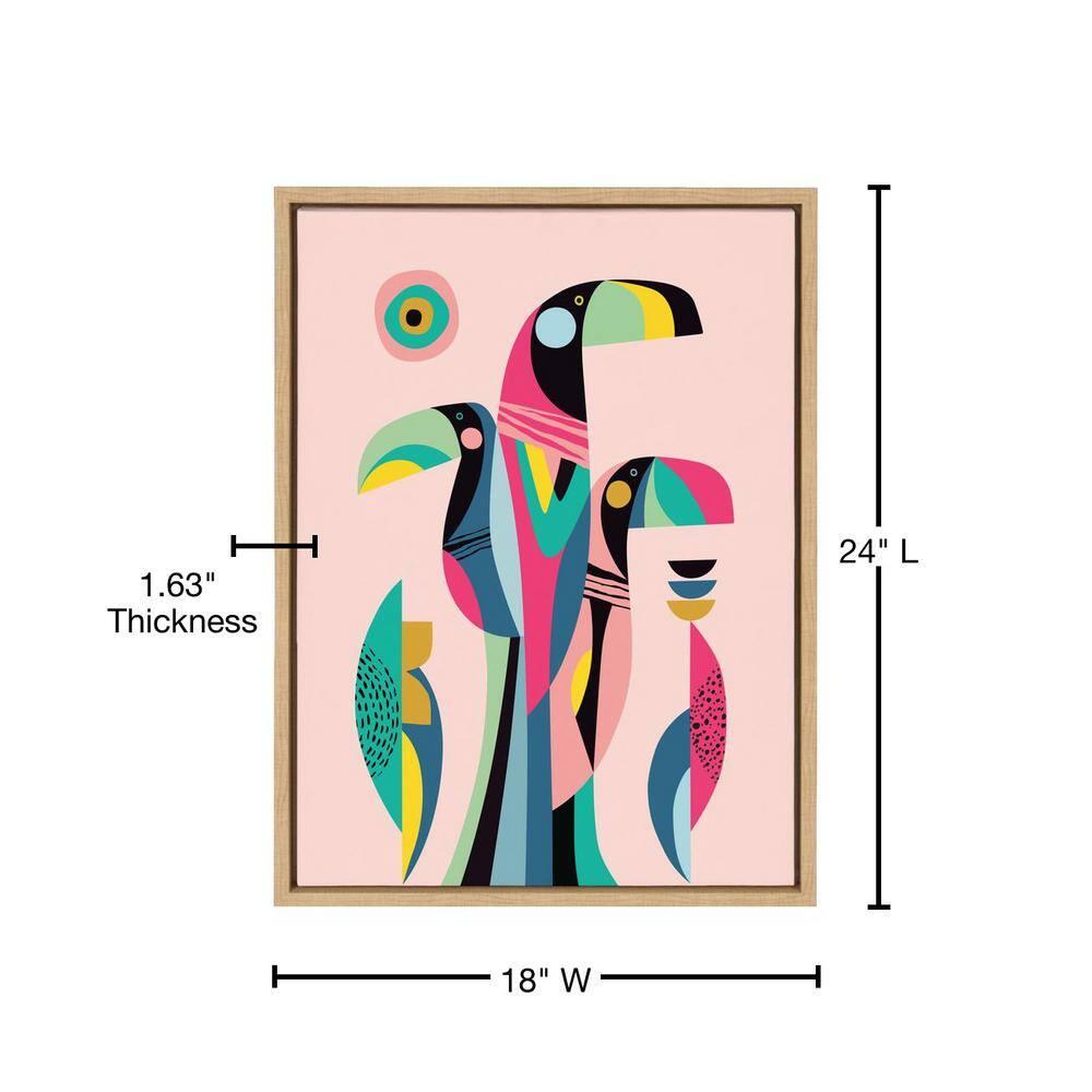 Mid Century Modern Tropical Toucan Canvas Wall Art in Natural Frame