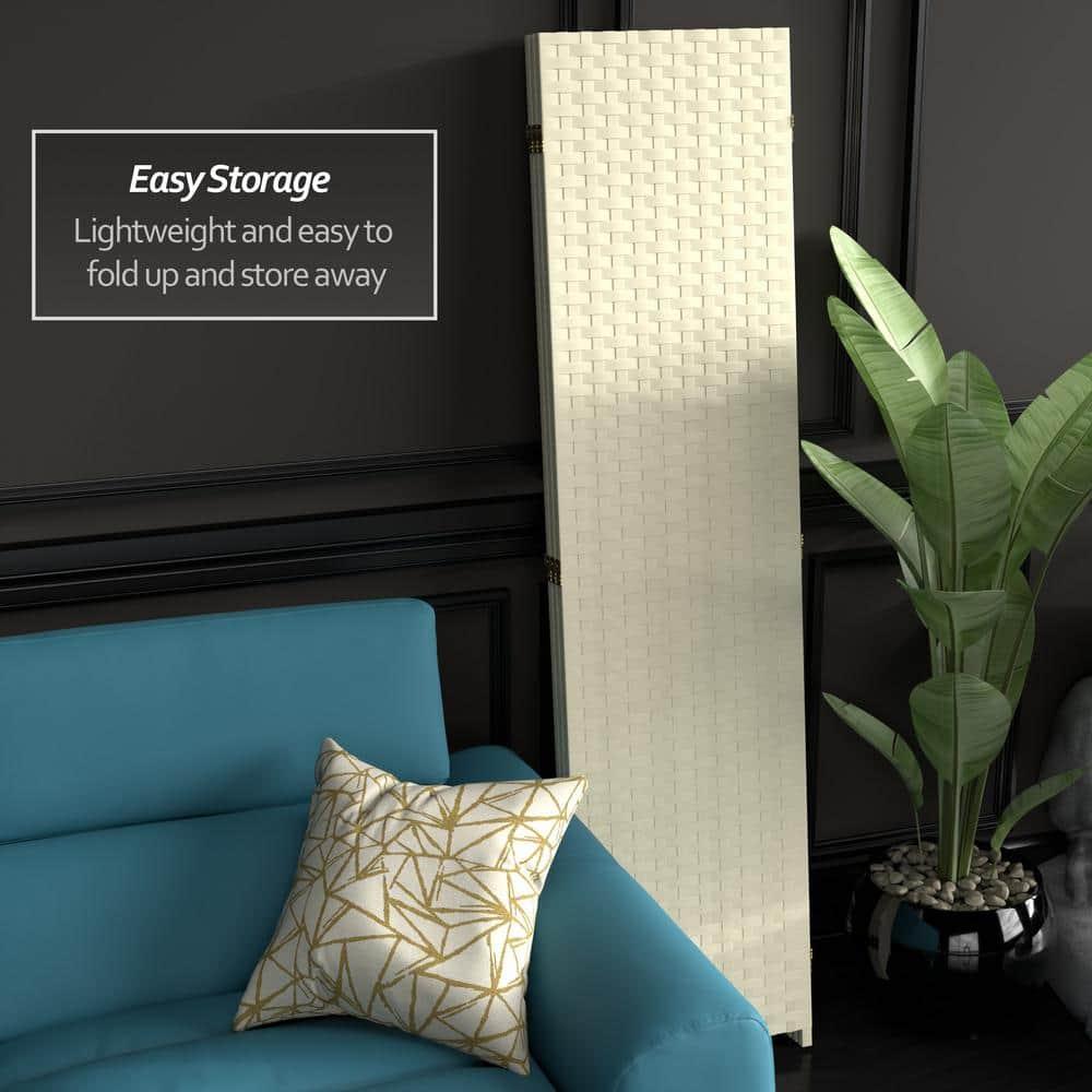Oriental Furniture 6 Ft Tall Woven Fiber Room Divider, natural fiber, cream color, 3 panel