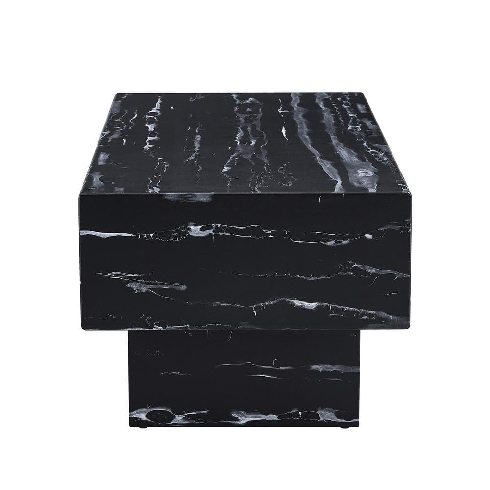 43" Marble White Cool Coffee Table for Living Room,Rectangular Contemporary Center Table for Waiting Area,Black