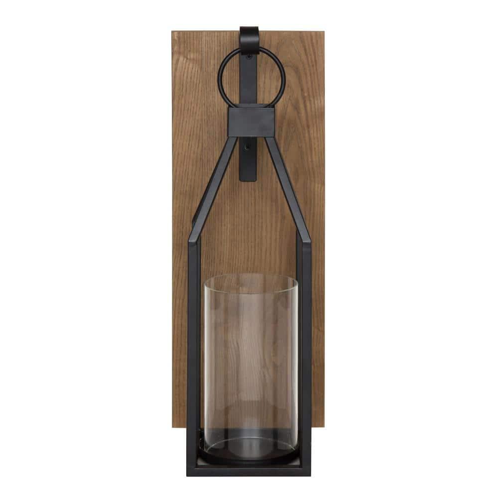 Kate and Laurel Oakly Rectangle Wood Wall Sconce, 7x18, Rustic Brown