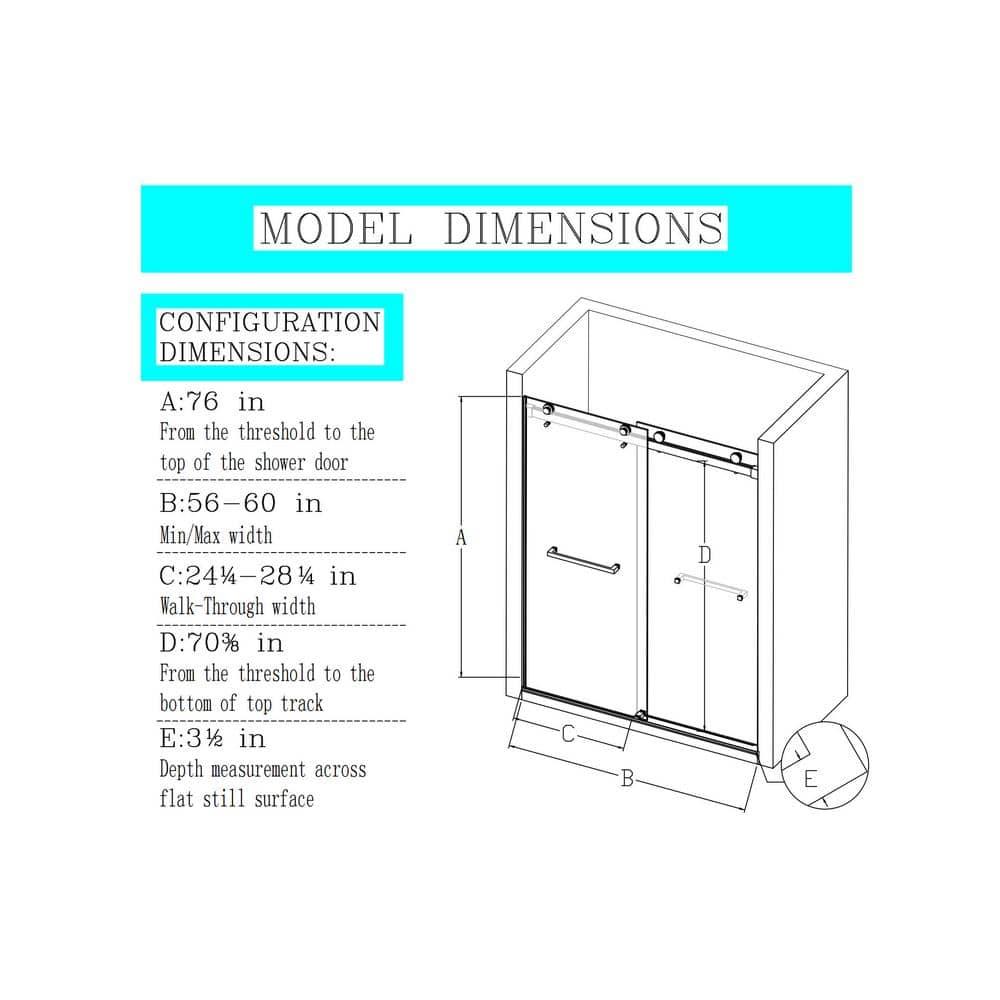 Dimorphos 56-60"W x 76"H Frameless Double Sliding Shower Door with 10mm Tempered Glass Door 11DD161822LL