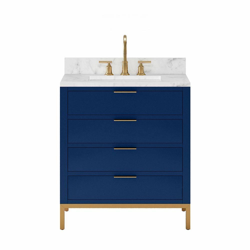 Bristol 30 in. W x 21.5 in. D Vanity in Monarch Blue with Marble Top in White with White Basin