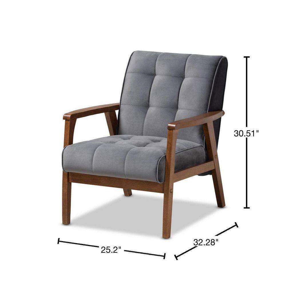 Asta Velvet Upholstered Wood Armchair: Baxton Studio, Mid-Century Modern Design, Comfort Seating