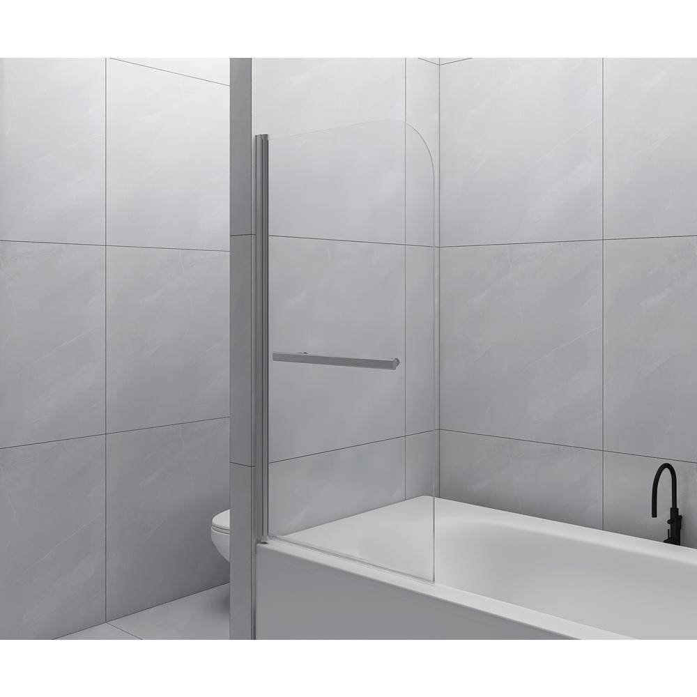 31" W x 55" H Tub Shower Door Panel, Foldable Bathtub Glass Shower Door, 180°Rotatable Pivot Glass Door Screen with 1/4" Thick SGCC Tempered Glass