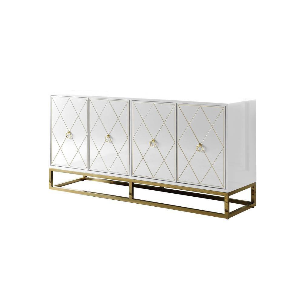 Best Master Furniture Senior 64" Transitional Wood Sideboard in White/Gold