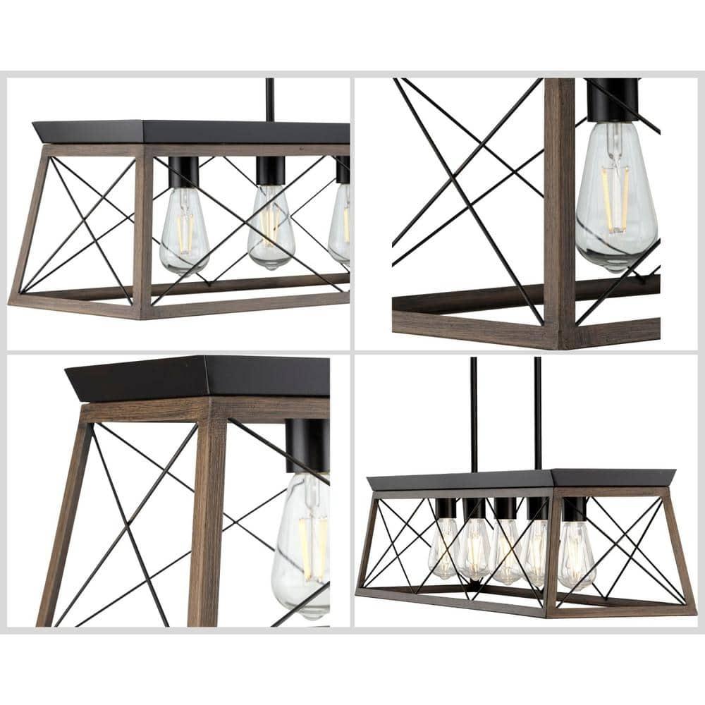 Progress Lighting Briarwood 5-Light Linear Chandelier, Antique Bronze, Faux-Painted Wood Enclosure