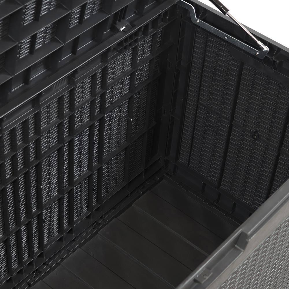 Sunnydaze Outdoor Deck and Patio Storage Box with Rattan Design - 100 Gal. - Phantom Gray