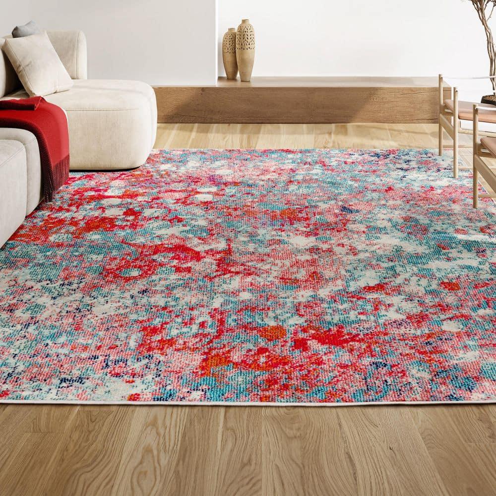 5'x8' Contemporary POP Modern Abstract Area Rug, Blue/Red - JONATHAN Y