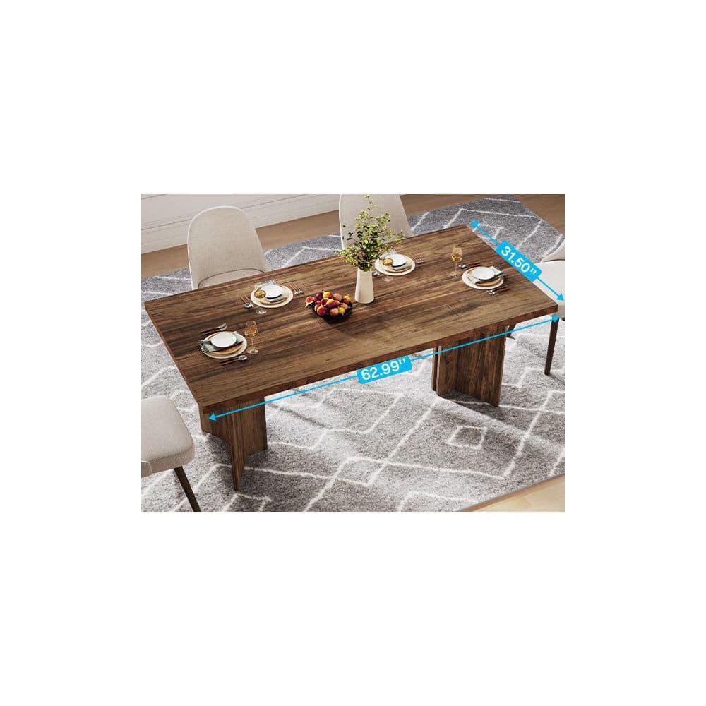 Tribesigns 63" Dining Table for 4-6, Wood Farmhouse Kitchen Table for Dining Room, Dark Brown