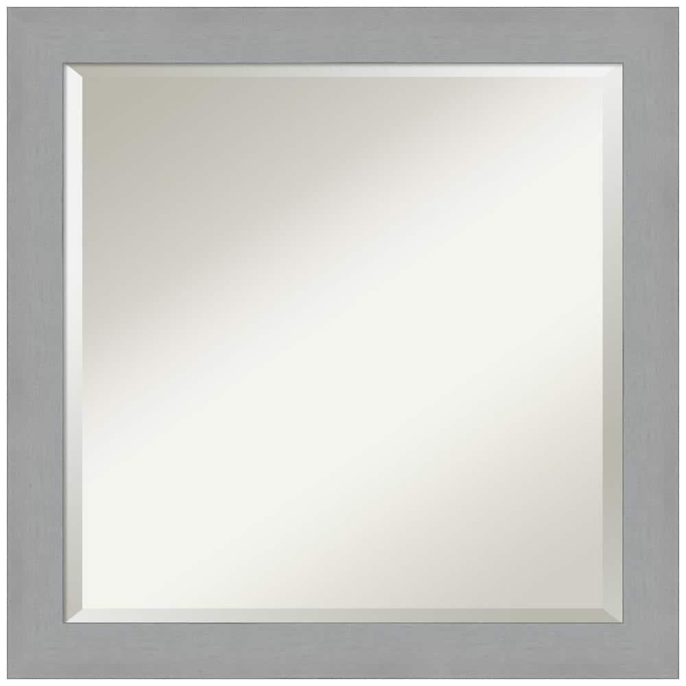 24" x 24" Brushed Nickel Framed Wall Mirror Silver - Amanti Art: Modern Square Beveled, No Assembly Required