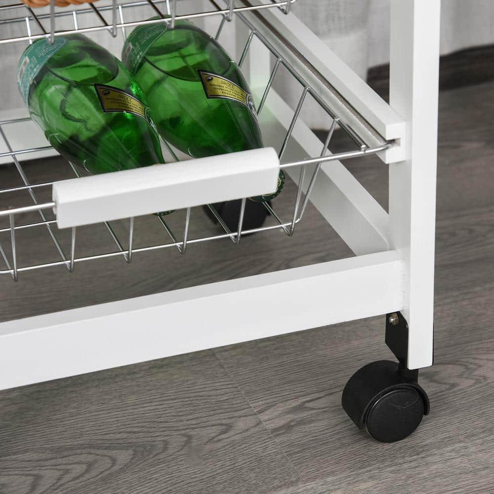 HOMCOM 32.25" Wooden Rolling Kitchen Storage Cart on 360° Swivel Wheels with Ample Storage Space & Solid Structure White