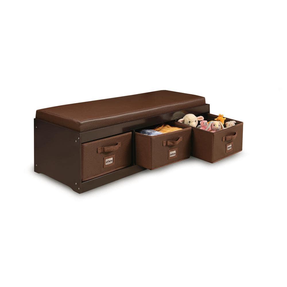Badger Basket Kid's Storage Bench with Cushion and Three Bins - Espresso