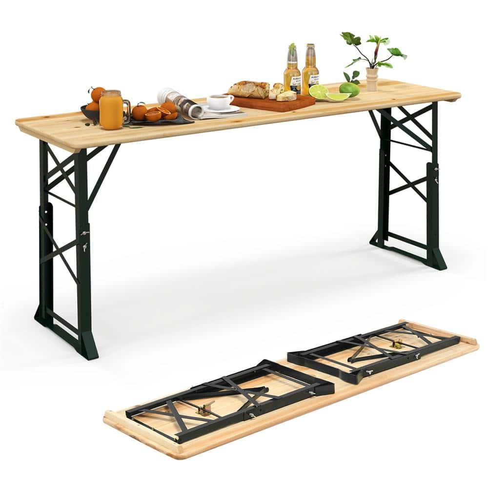 Costway 66.5" Outdoor Folding Wood Picnic Table Height Adjustable Metal Frame