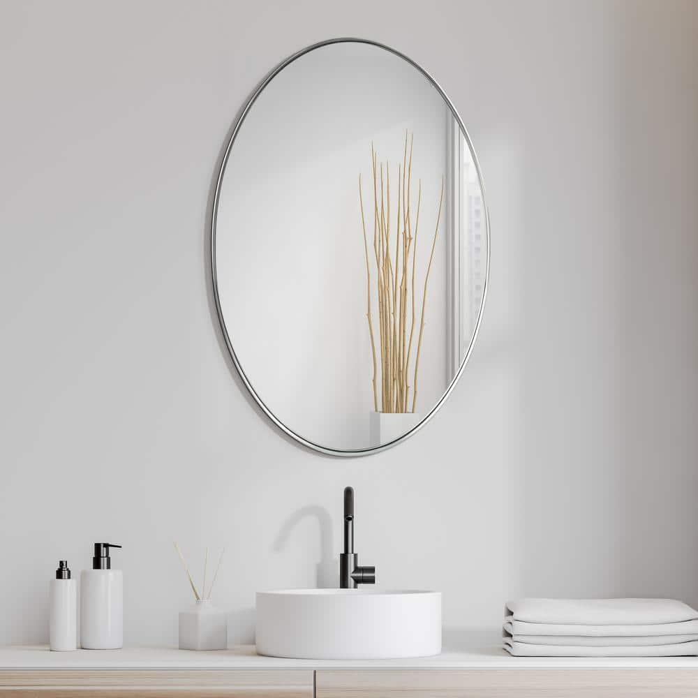 Empire Art Direct Ultra Stainless Steel Oval Wall Mirror- 24"x36" Brushed Silver Silver