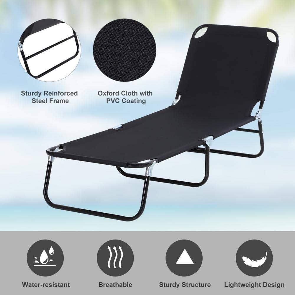 Outsunny Patio Chaise Lounge Chair, Layout Sun Tanning, Folding Sunbathing Beach Chair for Adults, Reclining Lay Down Lounger for Pool, Black