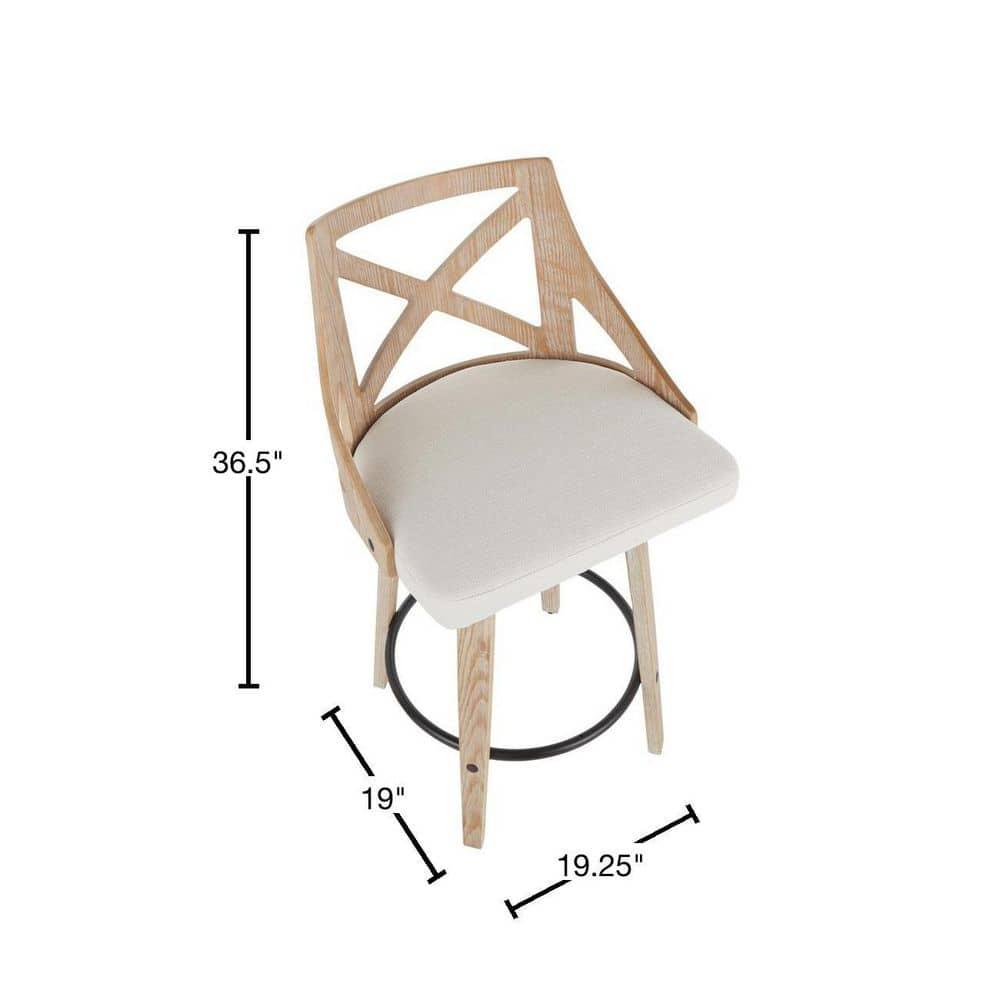 LumiSource White Washed Wood, Black Metal, Cream Fabric Charlotte Counter Stool - Set of 2