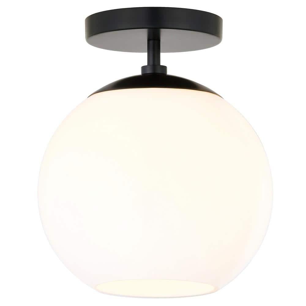 Evelyn&Zoe 9" Matte Black Metal/Glass Semi Flush Mount