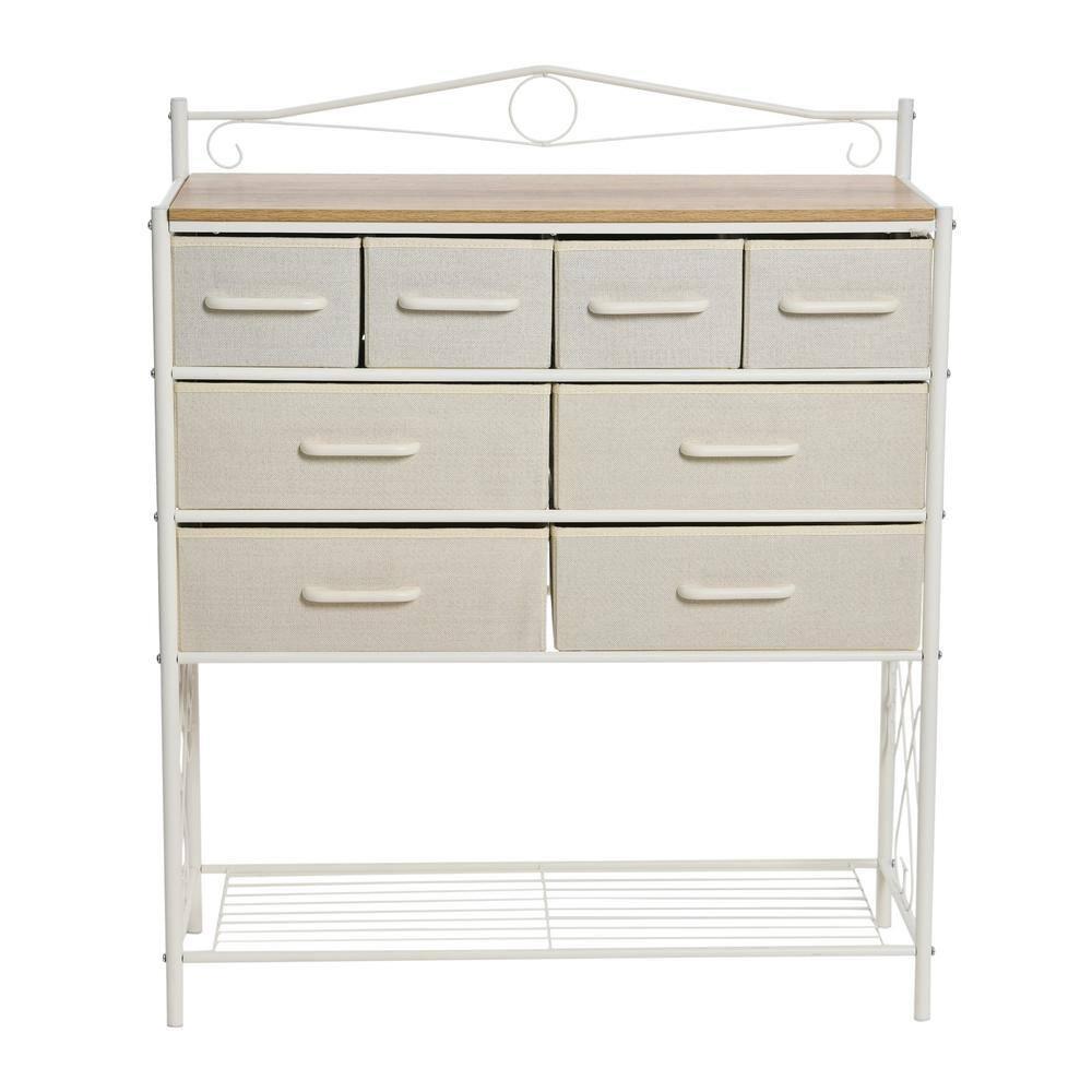 Victorian Style 8-Drawer and Bottom Shoe Shelf Storage Organizer Unit, White and Coastal Oak Color