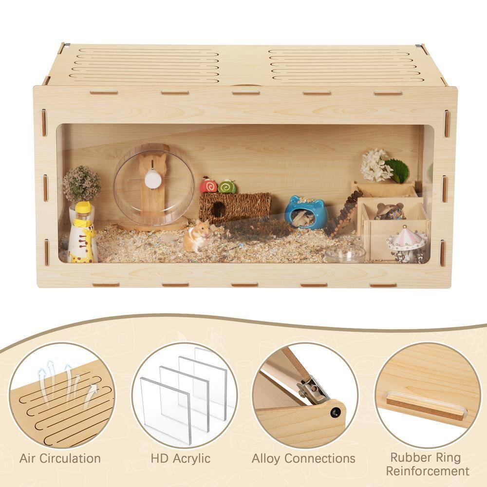 COZIWOW Large Wooden Hamster Cage,Habitat Shelter W/Acrylic Board,Flip Top