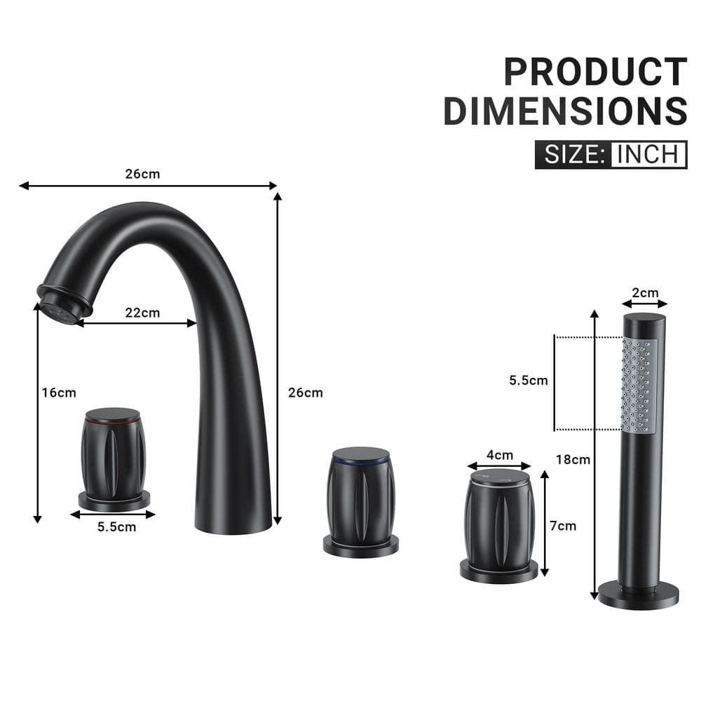 3 Handles Deck Mount Roman Tub Faucet With Hand Shower