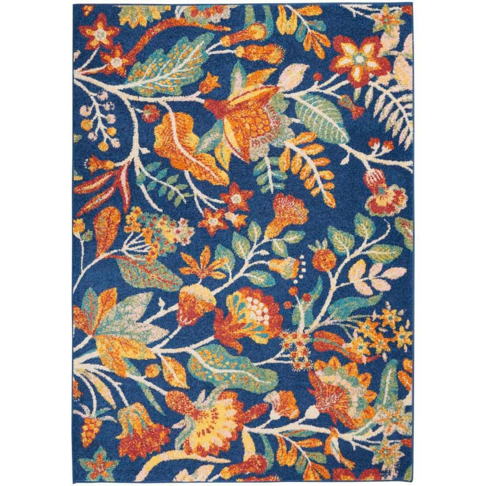Nourison Allur Botanical Indoor Area Rug Navy Multicolor 5'3" x 7'3"