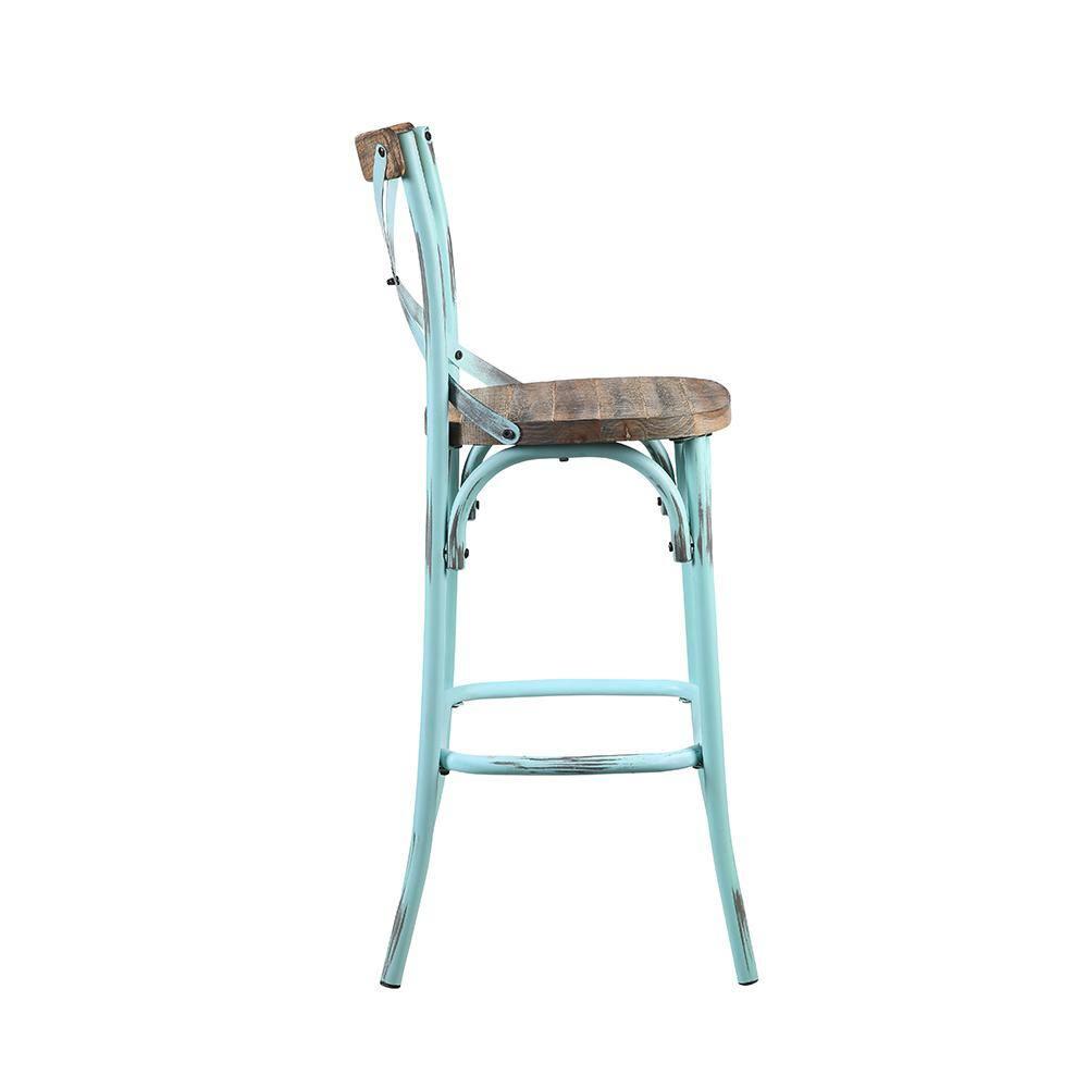 Acme Furniture Zaire Bar Chair in Antique Turquoise and Antique Oak Indoor