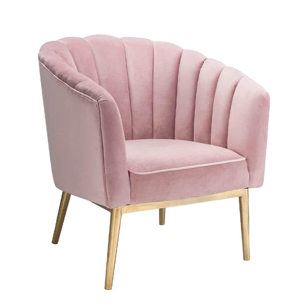 31" Colla Accent Chair Blush Pink Velvet/Gold Finish - Acme Furniture: Tufted, Leather Upholstery, Wood Frame