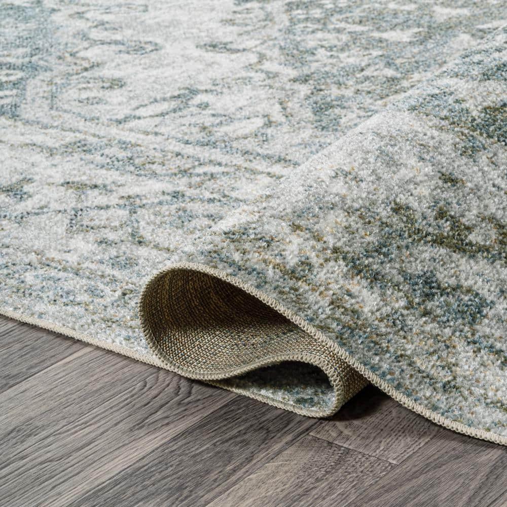 JONATHAN Y Pavel Distressed Medallion Low-Pile Machine-Washable Light Gray/Blue 5 ft. x 8 ft. Area Rug