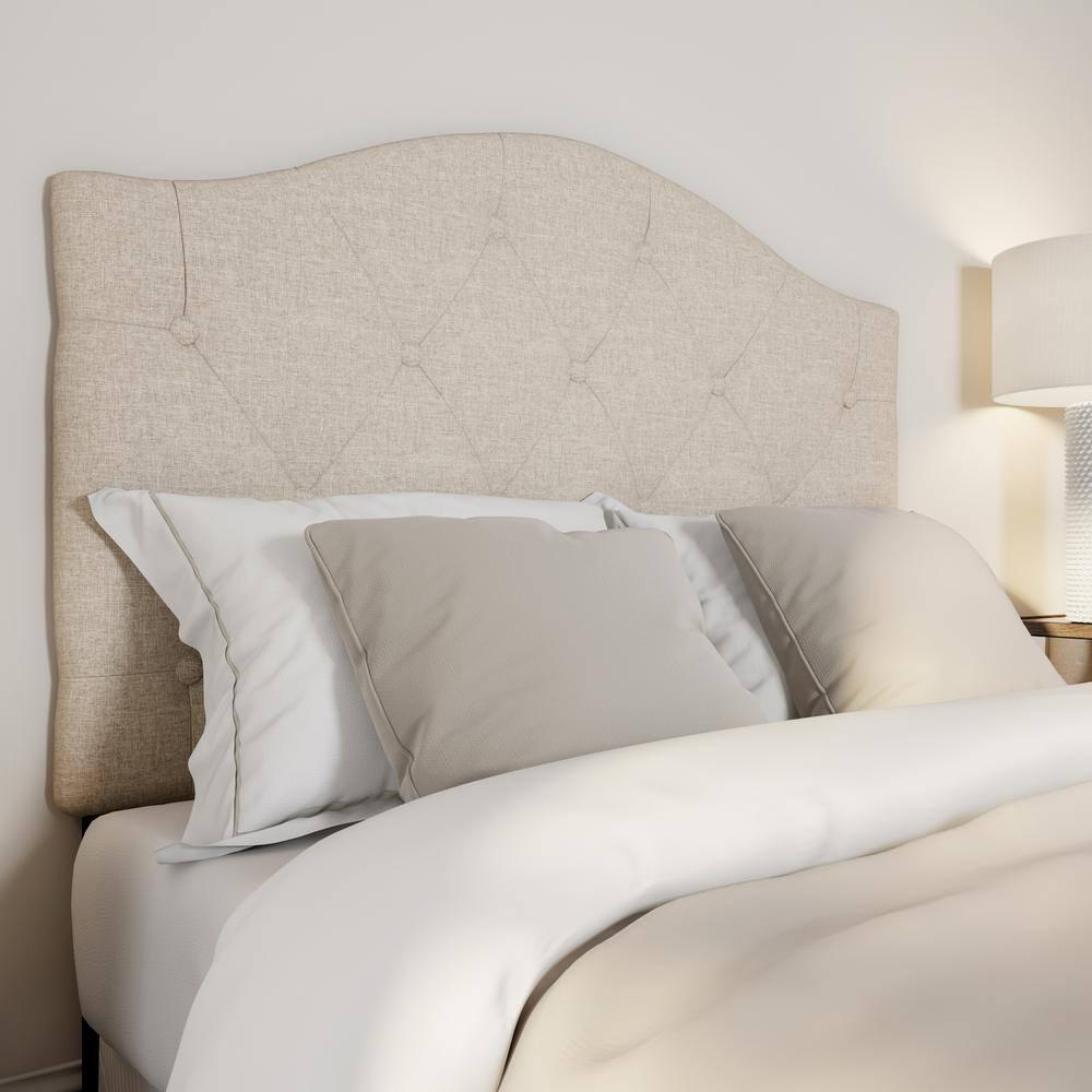 Baxton Studio Myra Modern and Contemporary Queen Size Light Beige Fabric Upholstered Button-tufted Scalloped