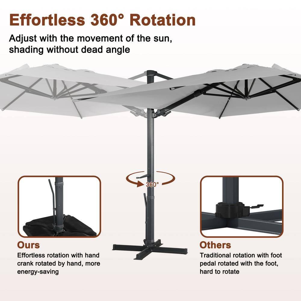 10ft Square Solar LED Cantilever Patio Umbrella with Bluetooth Light for Outdoor Shade Grey with base B