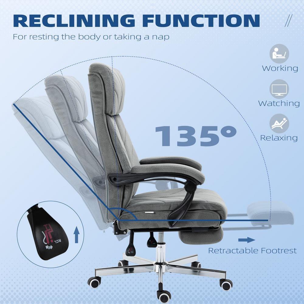 Vinsetto High-Back Ergonomic Office Chair with Footrest, Microfiber Computer Chair with Reclining Function and Armrest, Executive Office Chair, Gray