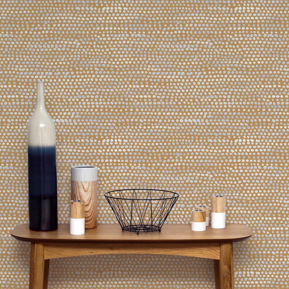 Tempaper & Co. Moire Dots Removable Peel and Stick Wallpaper, Toasted Turmeric Dots, 28 sq. ft.: Vinyl, Self-Adhesive, Modern Decor