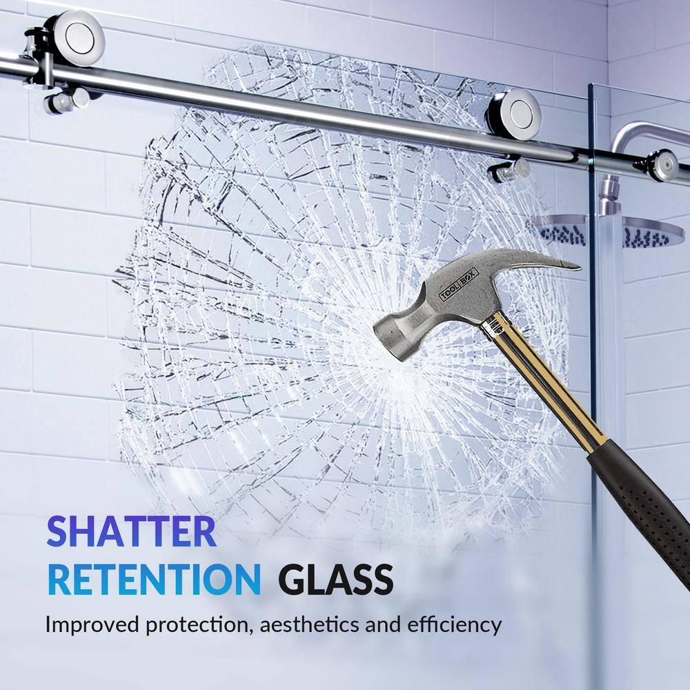 WoodBridge Frameless Single Sliding Shower Doors, 56-60" W X 62" H With 5/16" Clear Tempered Glass And Explosion-Proof Film MSDF6062-C