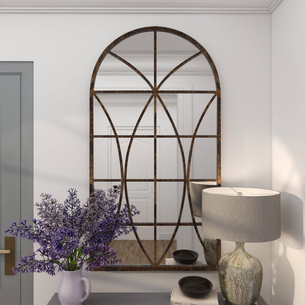 One Allium Way® Metal Window Pane Inspired Room Wall Mirror with Arched Top
