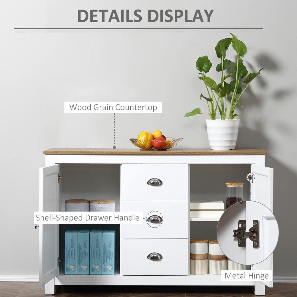 HOMCOM Kitchen Sideboard with Adjustable Shelves, Dining Buffet Cabinet with 3 Storage Drawers, White