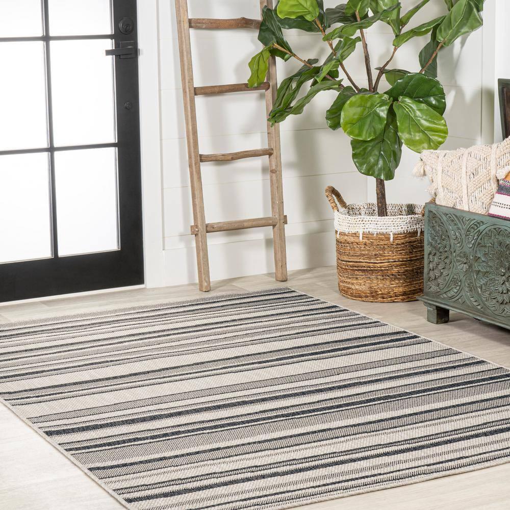 5' x 8' Castara Wavy Stripe Modern Indoor/Outdoor Area Rug, Cream/Dark Gray - JONATHAN Y