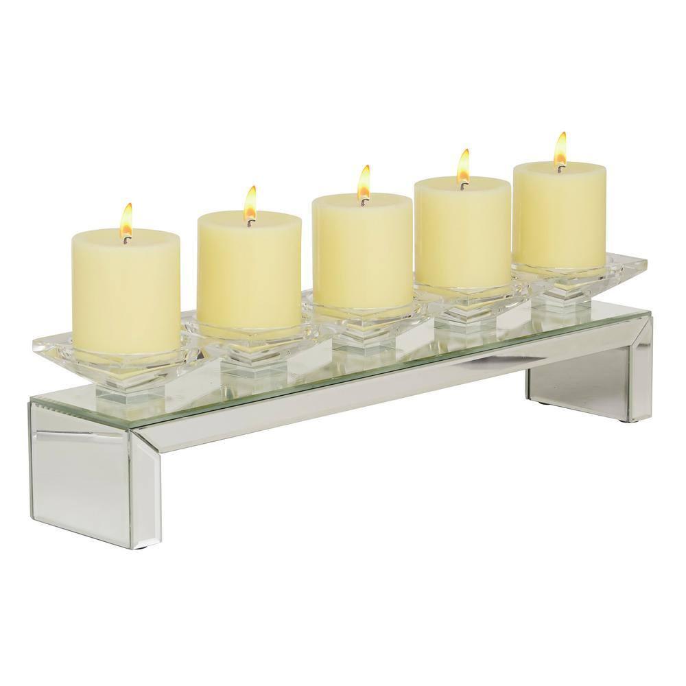 Olivia & May 20" x 5" Glass Candle Holder with Mirrored Base: Luxury Glam Style, Pillar Candle Compatible, Tabletop Elegance